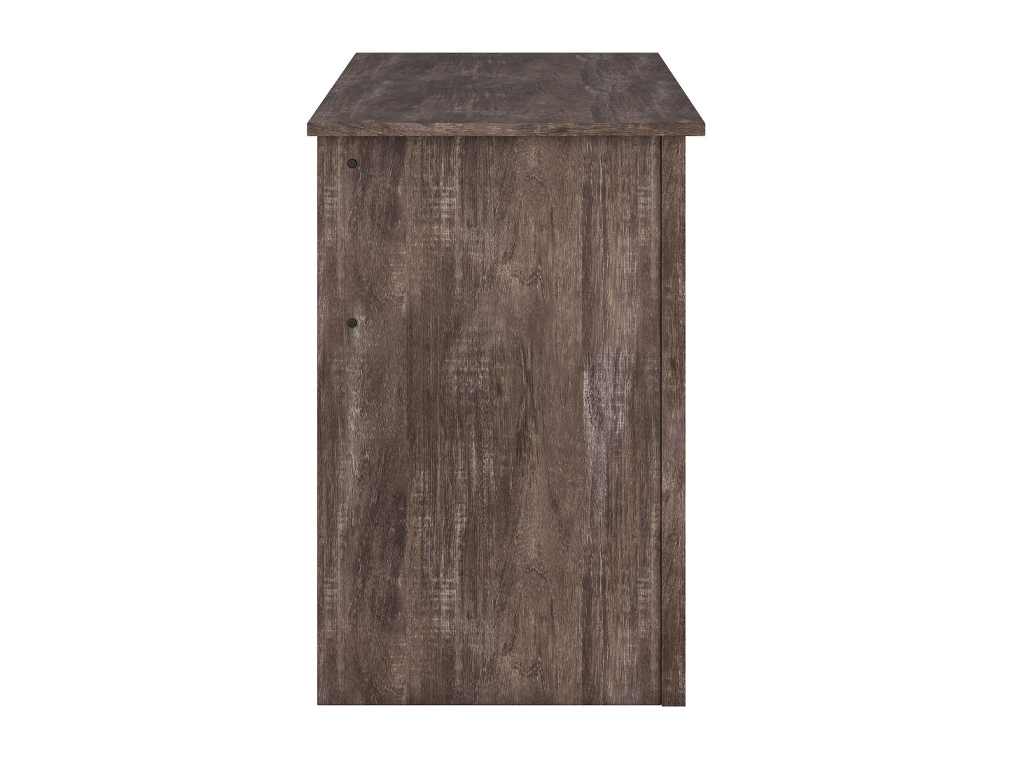 Brown wooden desk with three drawers on the right side, sleek metal handles, smooth finish, and sturdy legs. Ideal for home office or study, combining functionality with a classic design.