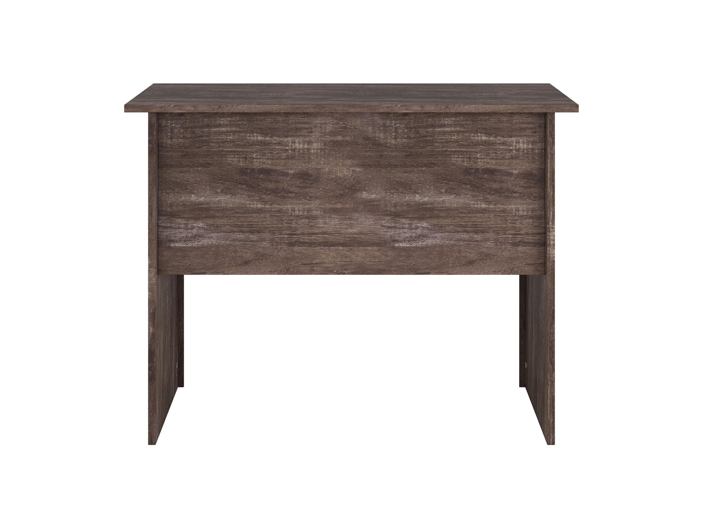 Brown wooden desk with three drawers on the right side, sleek metal handles, smooth finish, and sturdy legs. Ideal for home office or study, combining functionality with a classic design.