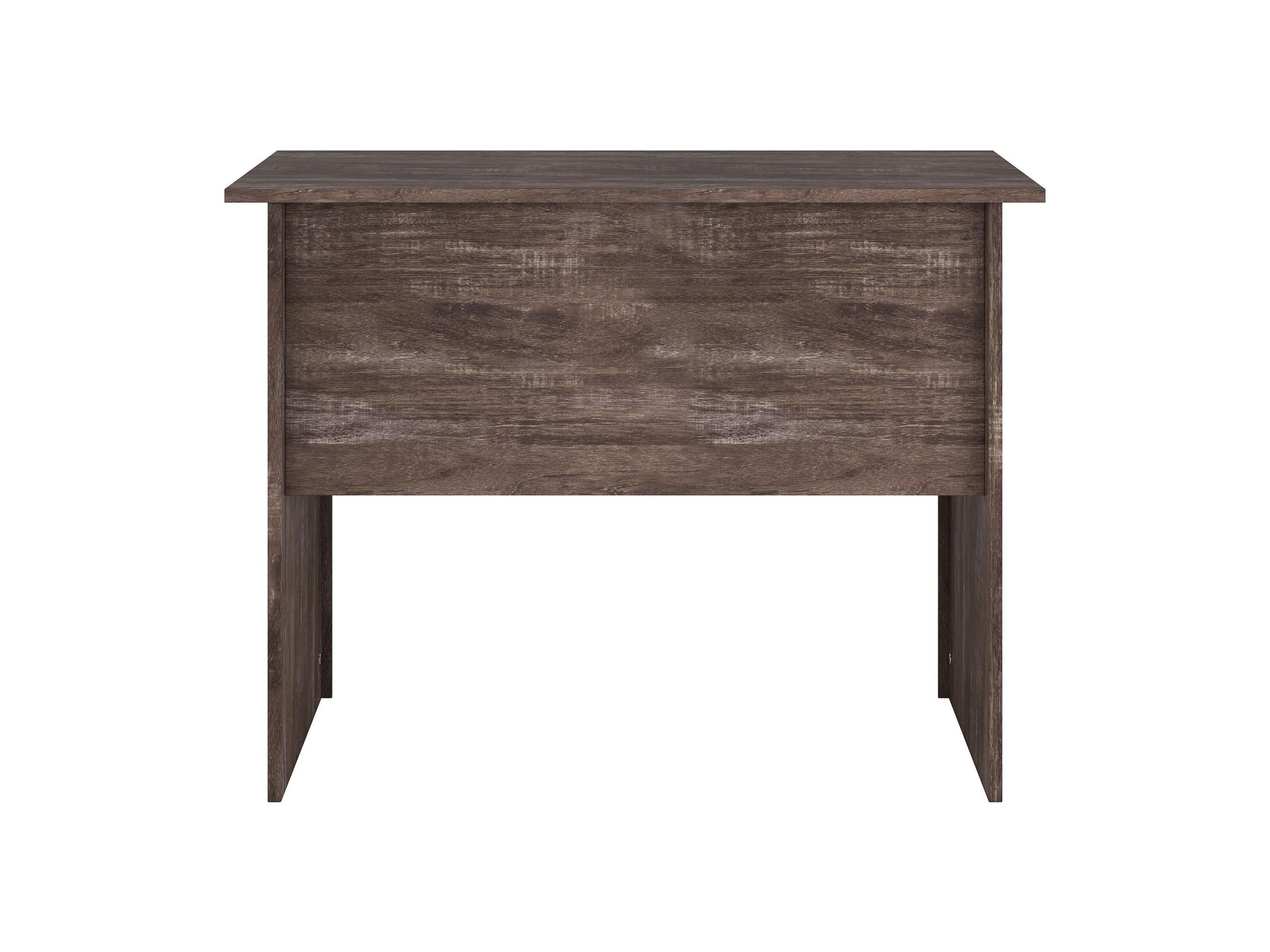 Brown wooden desk with three drawers on the right side, sleek metal handles, smooth finish, and sturdy legs. Ideal for home office or study, combining functionality with a classic design.