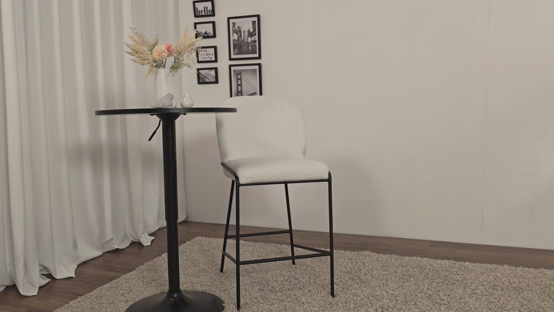 Load video: Blakeley White Boucle Bar Stool Product Video