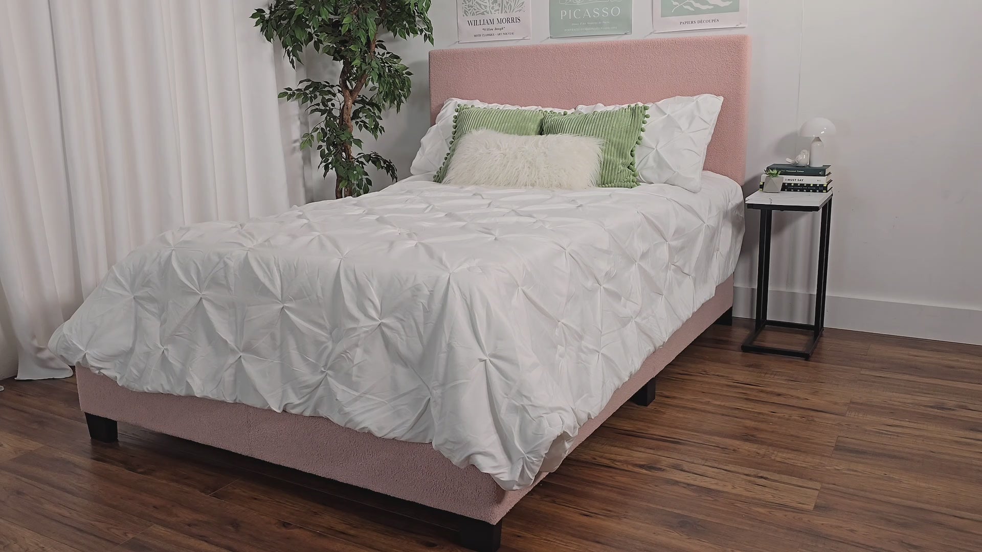 Load video: Celeste Pink Boucle Single Bed Product Video