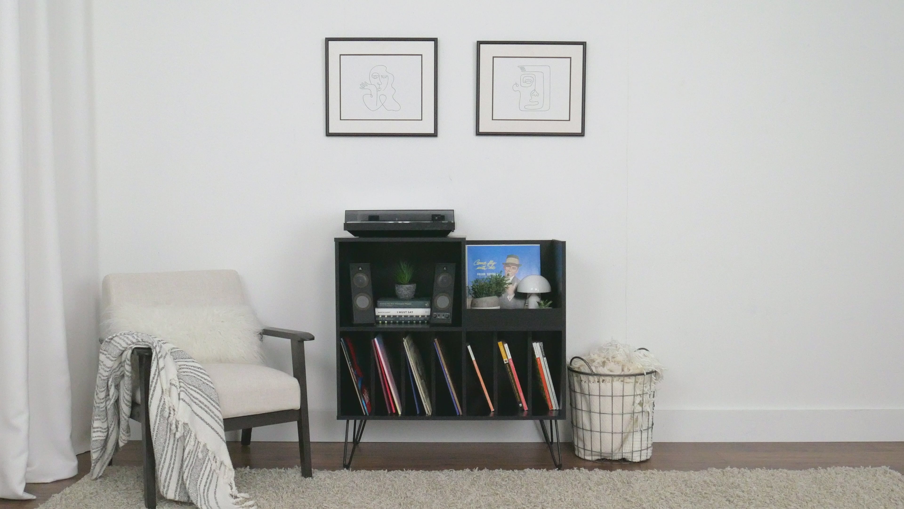 Load video: Vintora Black Large Open Shelved Turntable Stand Product Video