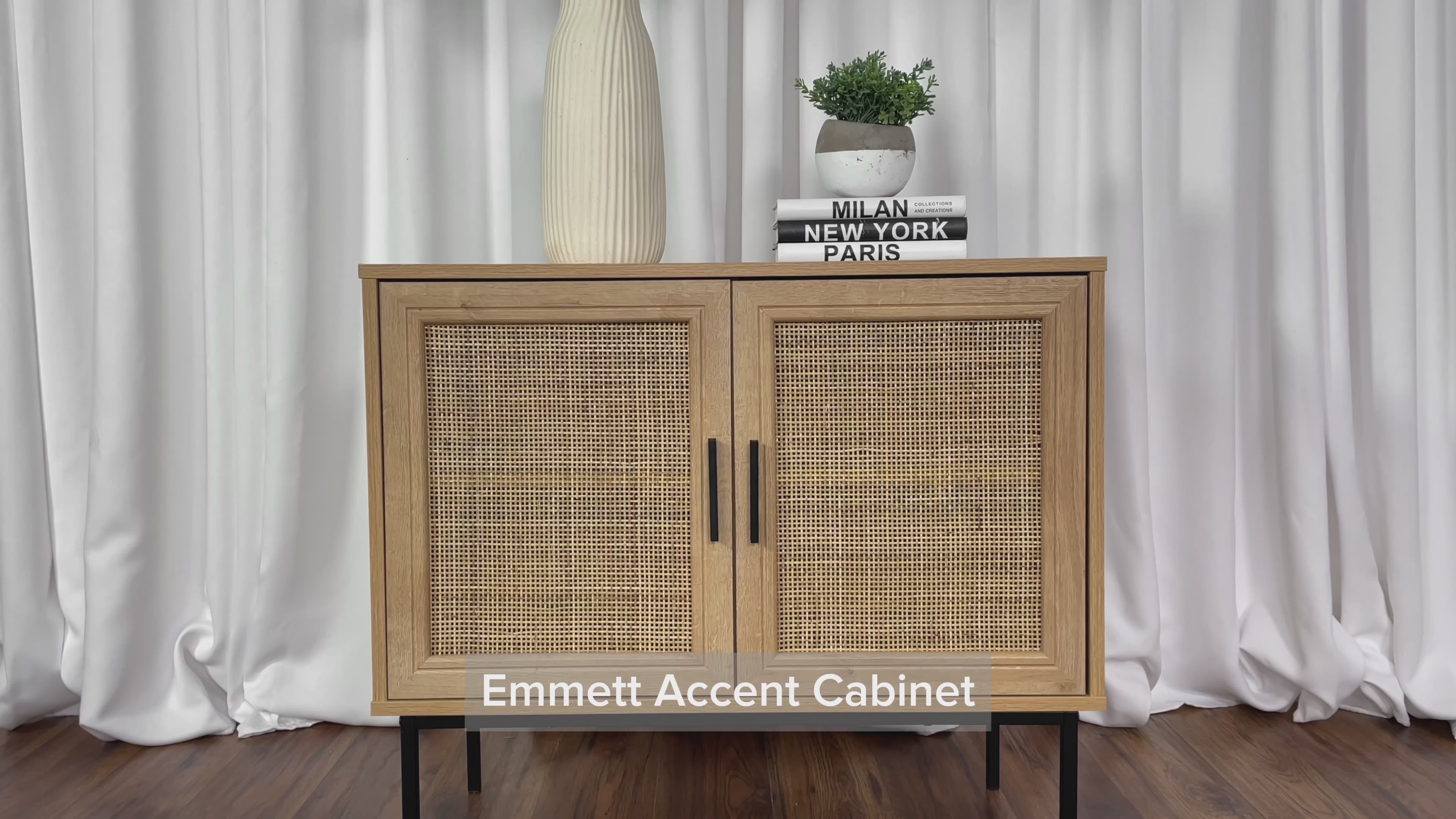 Load video: Emmett Light Wood Accent Cabinet Product Video