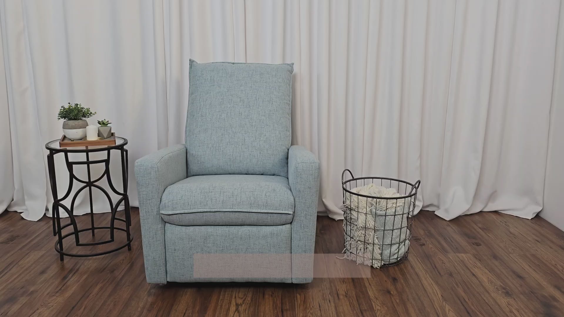 Load video: Caillie Glider Recliner Chair Product Video