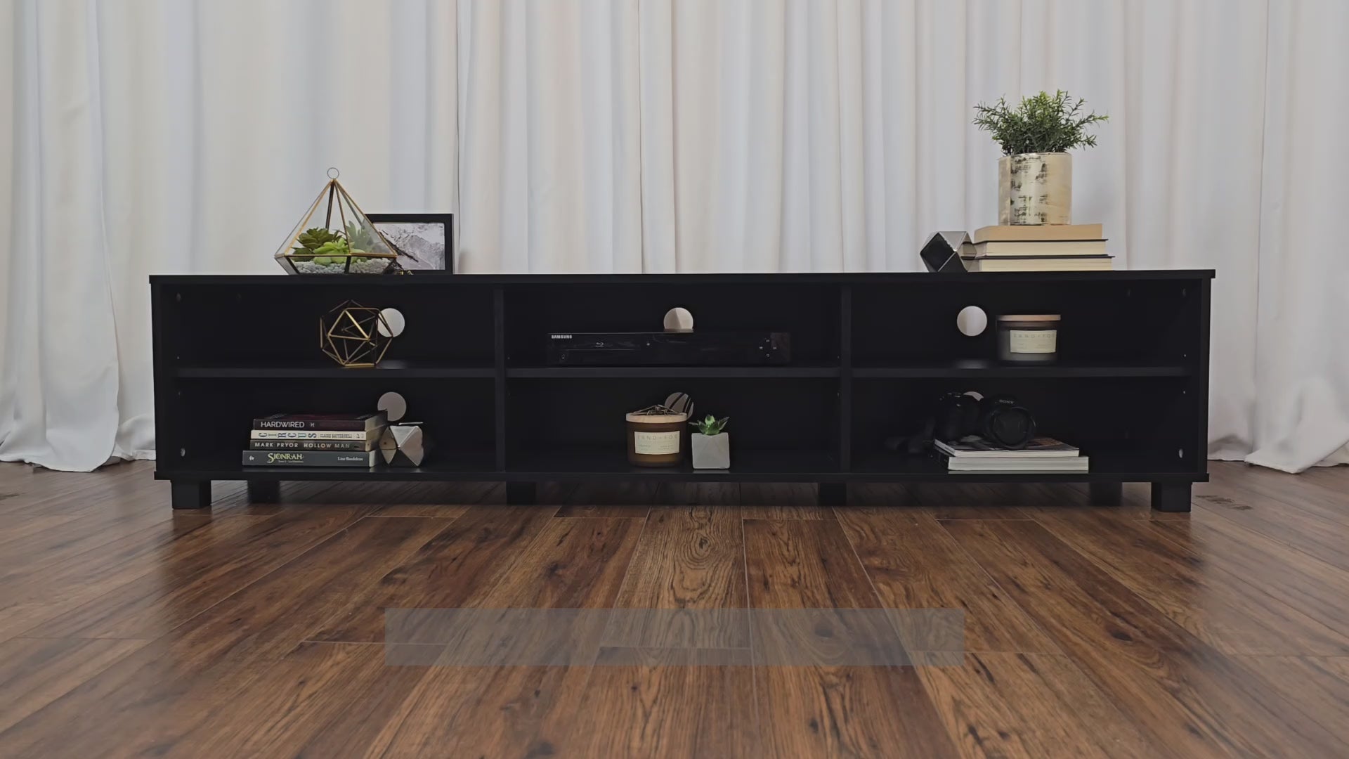 Load video: Hollywood Grey Modern TV Stand, TVs up to 85&quot; Product Video