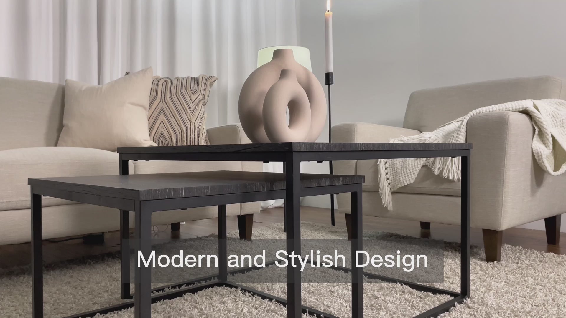 Load video: Fort Worth Grey Wood Square Nesting Coffee Tables Product Video