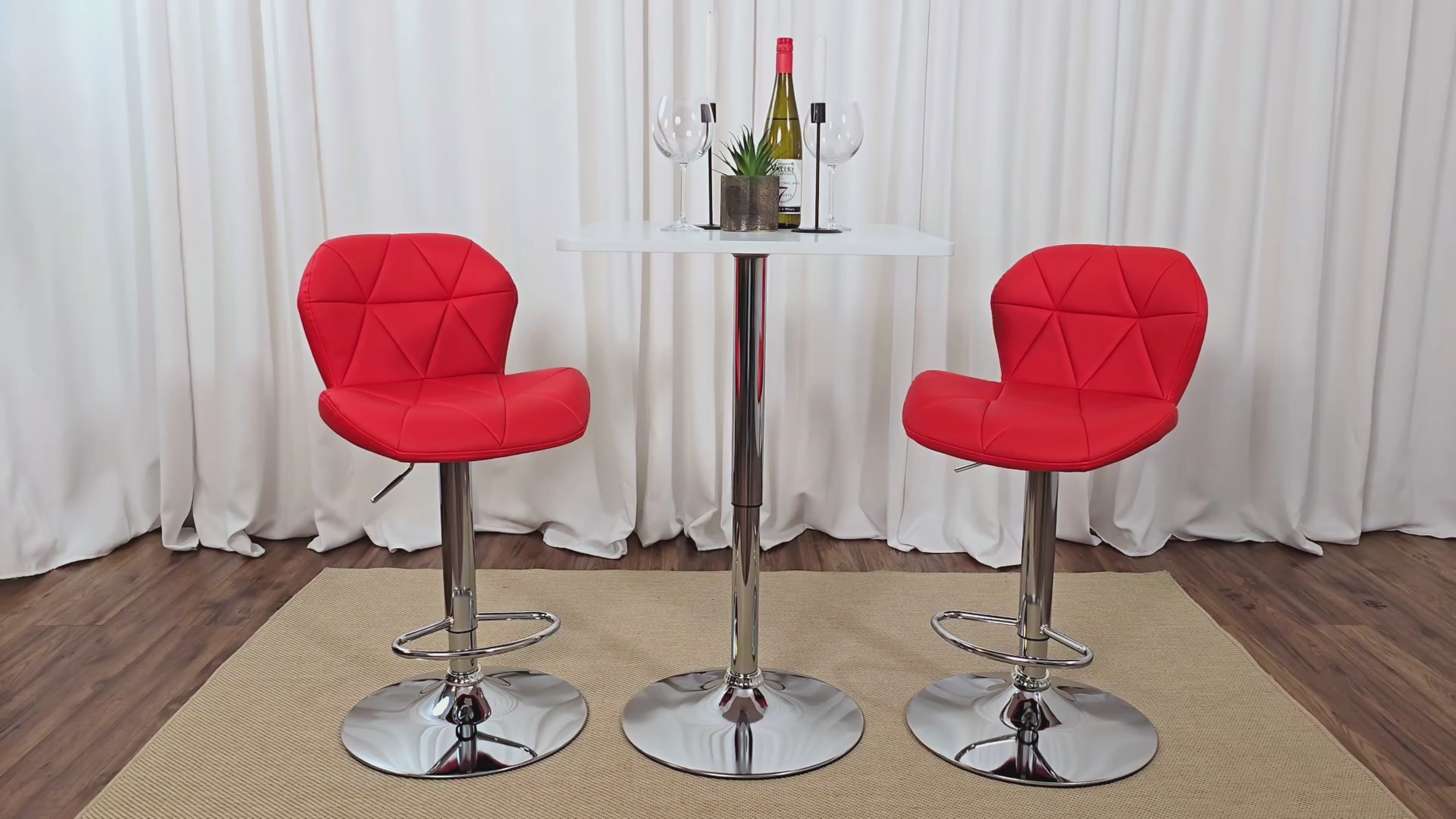 Load video: Apex Geo-Tufted Red Vegan Leather Stools Product Video