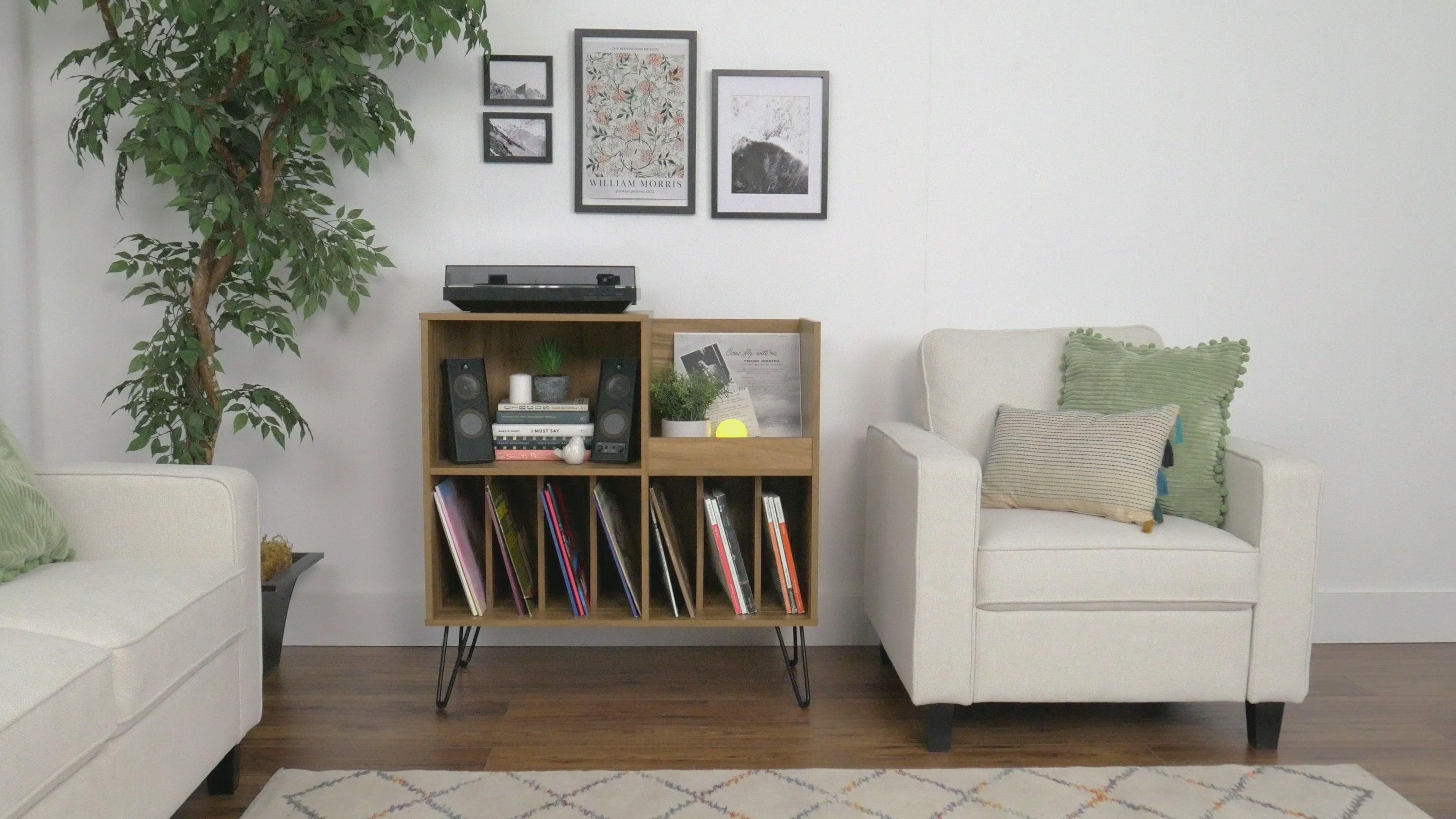Load video: Vintora Brown Large Open Shelved Turntable Stand Product Video