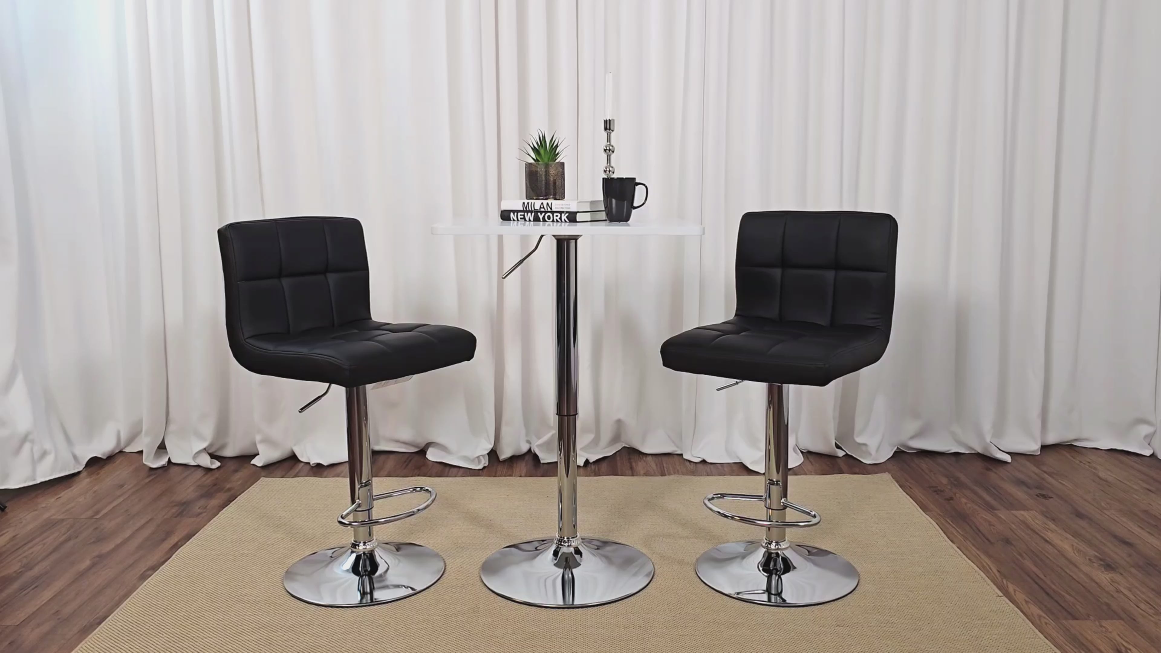 Load video: Axel Tufted Red Vegan Leather Adjustable Stools Product Video