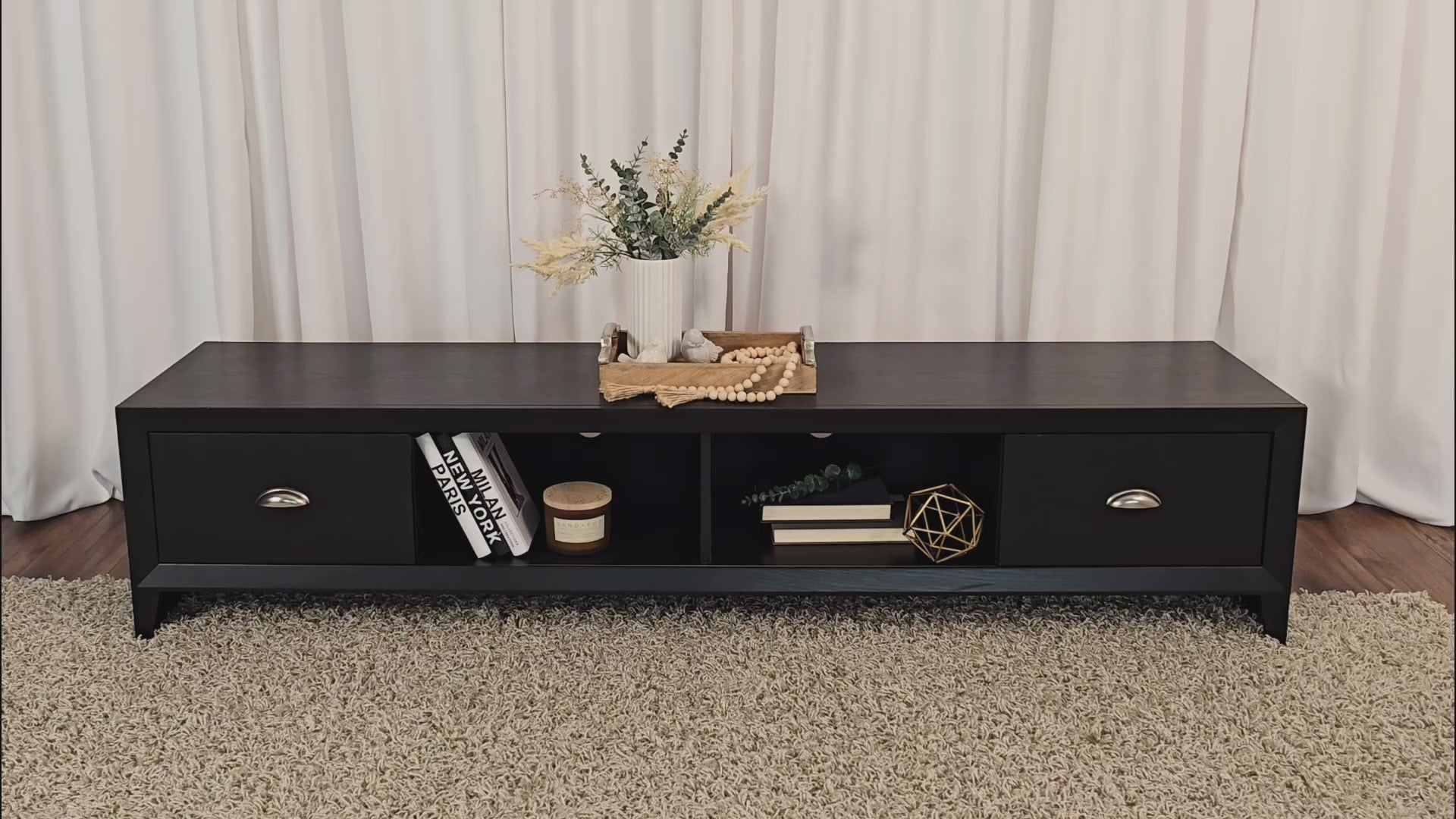 Black TV Stand with Drawers for TVs up to 85