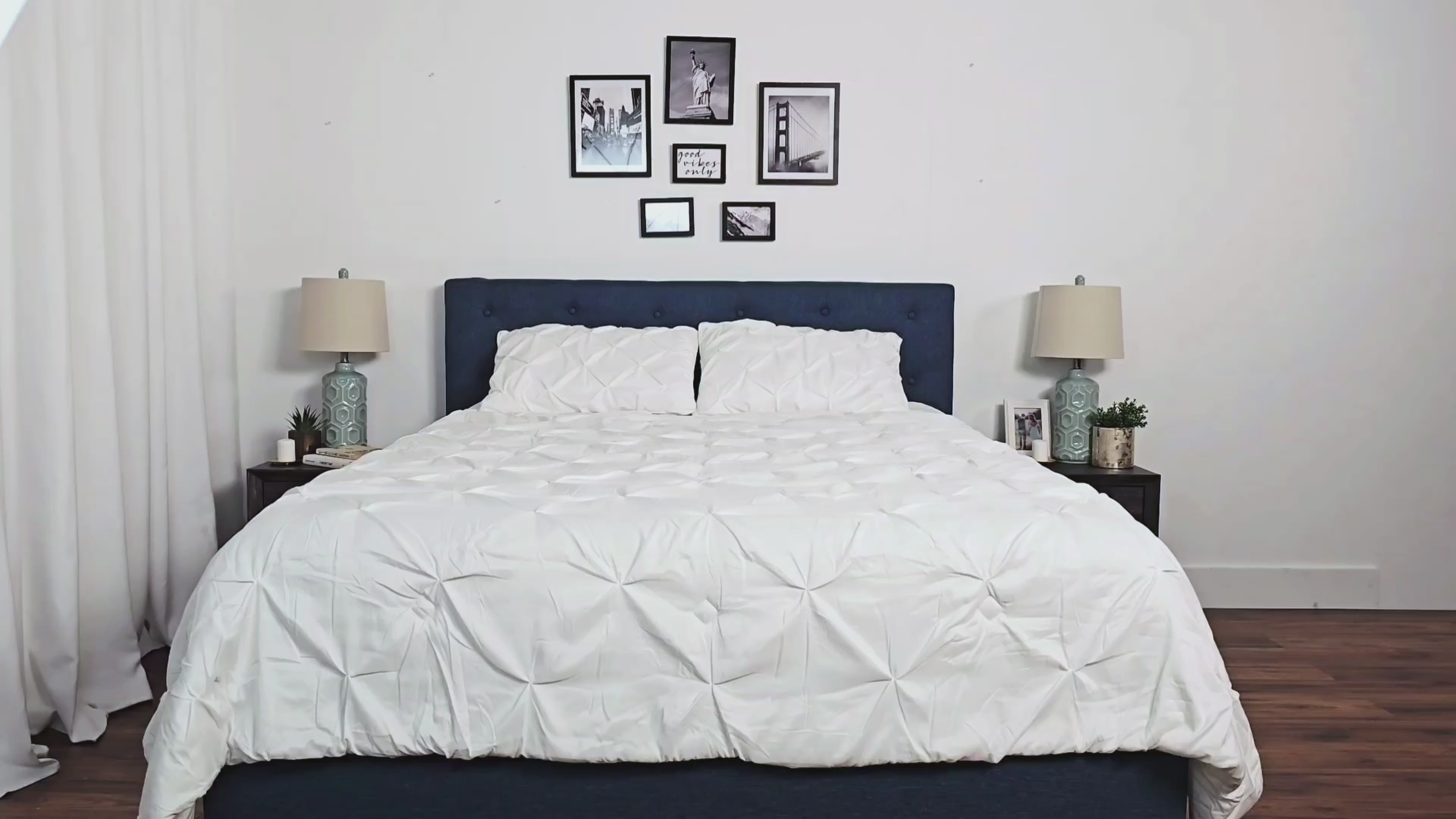Load video: Evelyn Button-Tufted Upholstered Queen Bed Product Video