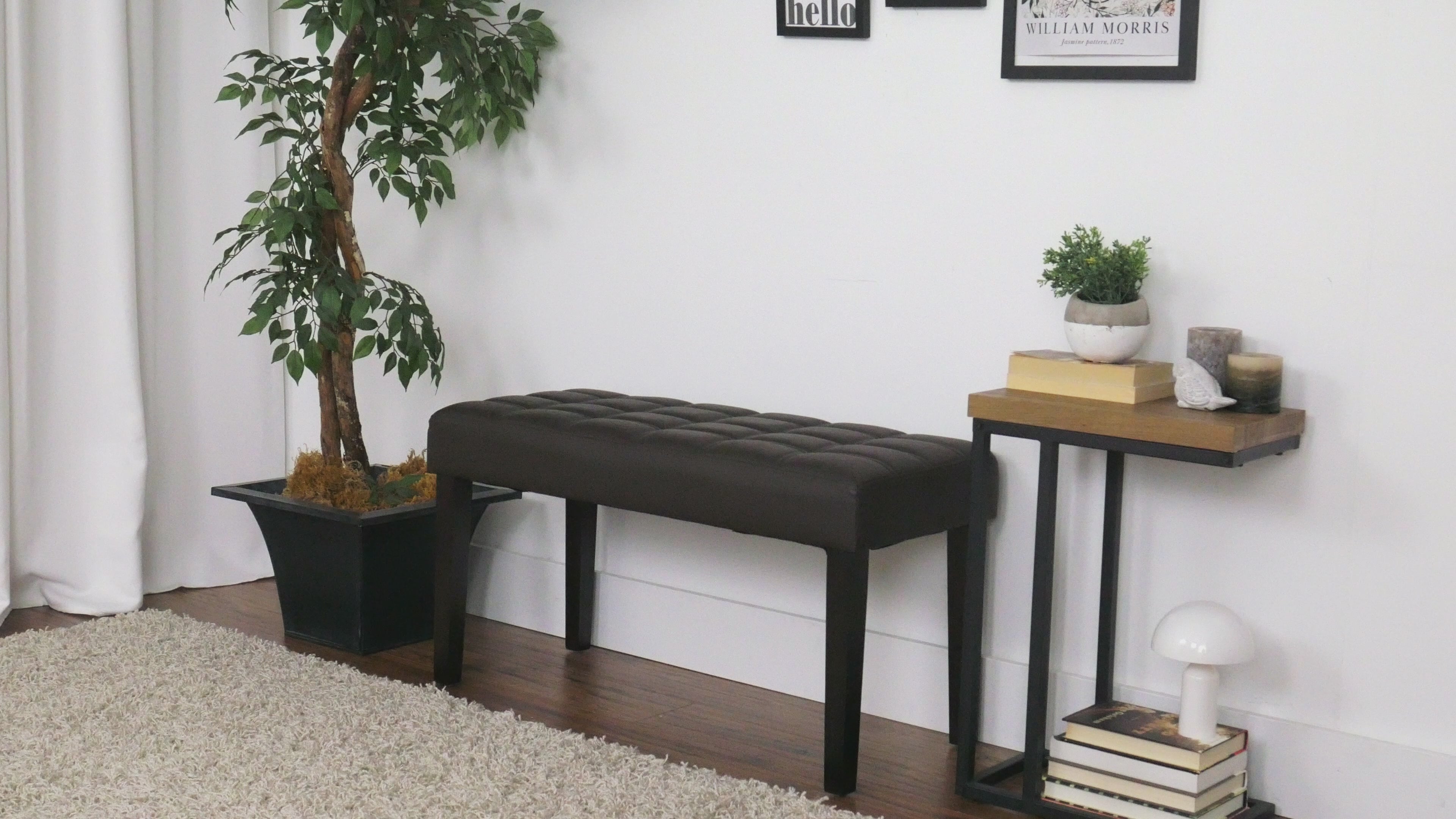 Load video: California Black Leather Bench Product Video