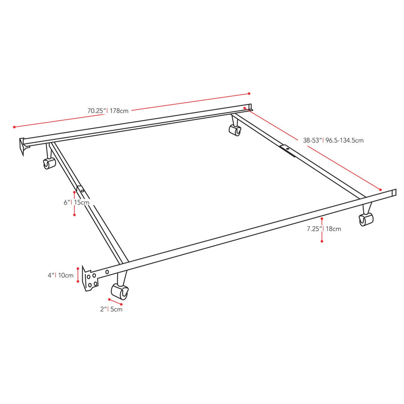 Adjustable Metal Bed Frame, Twin / Full measurements diagram by CorLiving