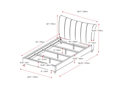 dark grey Channel Tufted Double / Full Bed Rosewell Collection measurements diagram by CorLiving#color_dark-grey