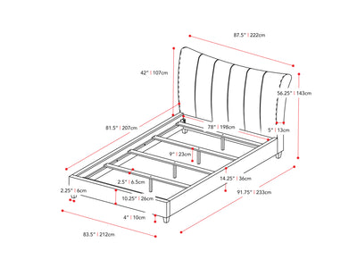 navy blue Channel Tufted King Bed Rosewell Collection measurements diagram by CorLiving#color_navy-blue