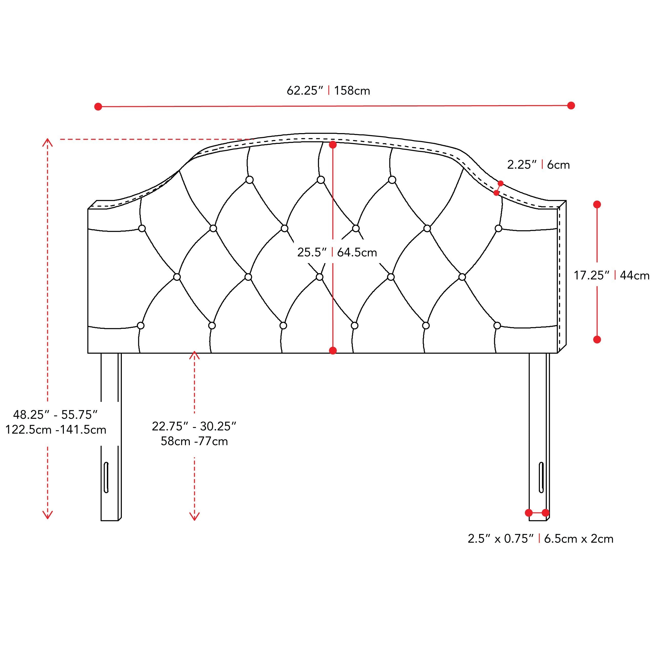 dark grey Diamond Tufted Headboard, Queen Calera Collection measurements diagram by CorLiving#color_dark-grey