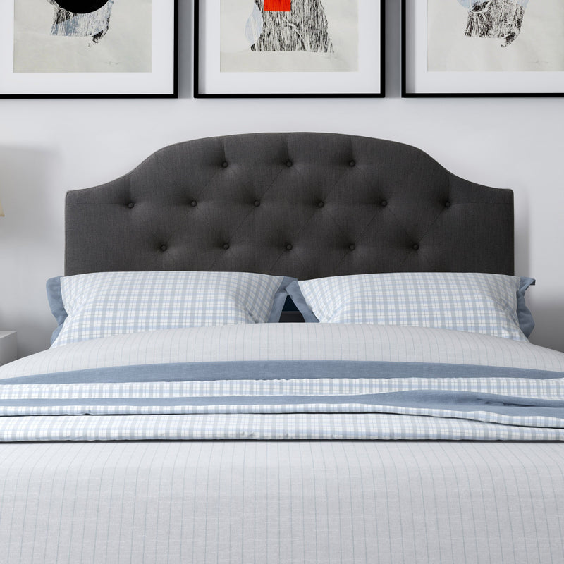 dark grey Diamond Tufted Headboard, Queen Calera Collection lifestyle scene by CorLiving