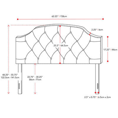 navy blue Diamond Tufted Headboard, Queen Calera Collection measurements diagram by CorLiving#color_navy-blue
