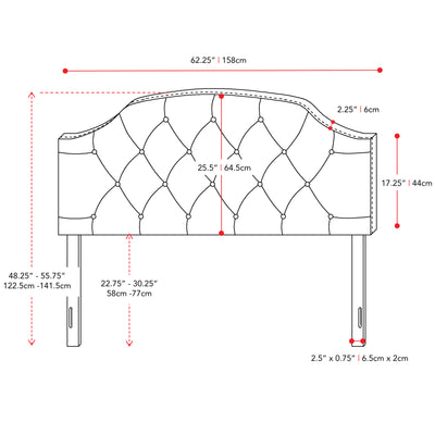 light grey Diamond Tufted Headboard, Queen Calera Collection measurements diagram by CorLiving#color_light-grey