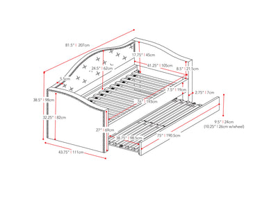 beige Twin Daybed with Trundle Amara Collection measurements diagram by CorLiving#color_beige