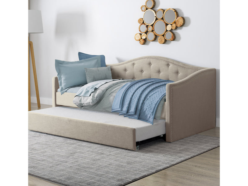 beige Twin Daybed with Trundle Amara Collection lifestyle scene by CorLiving