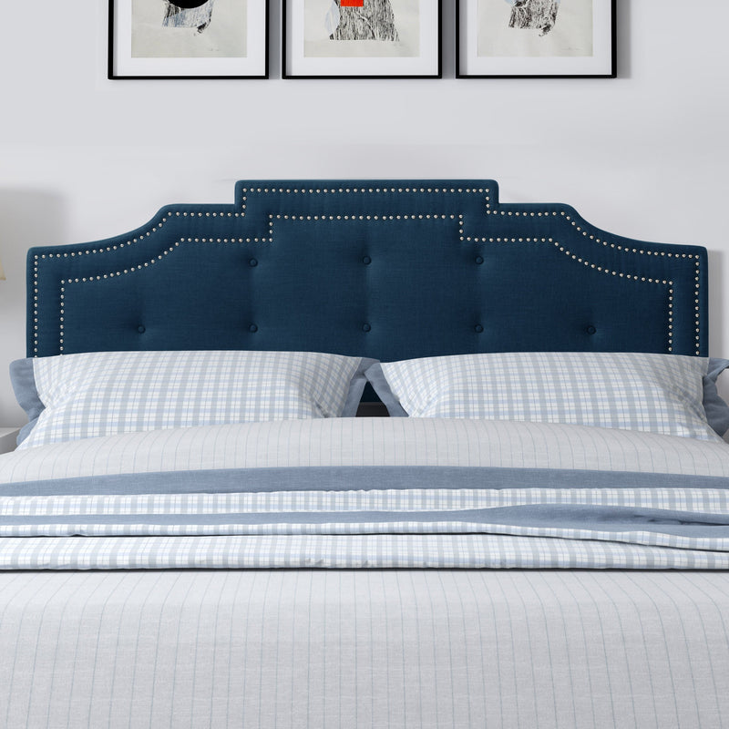 navy blue Padded Headboard, King Aspen Collection lifestyle scene by CorLiving
