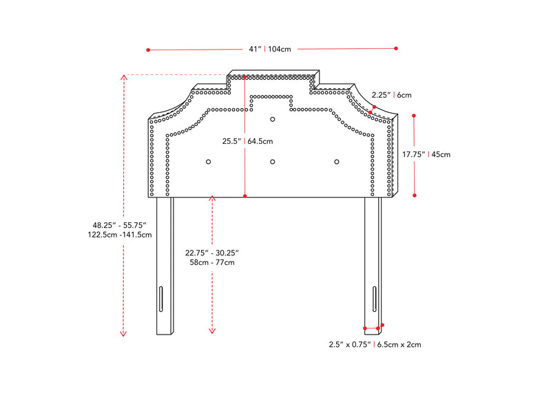 cream Padded Headboard, Twin / Single Aspen Collection measurements diagram by CorLiving