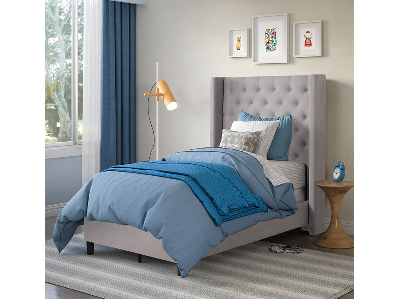 grey Tufted Twin / Single Bed Fairfield Collection lifestyle scene by CorLiving