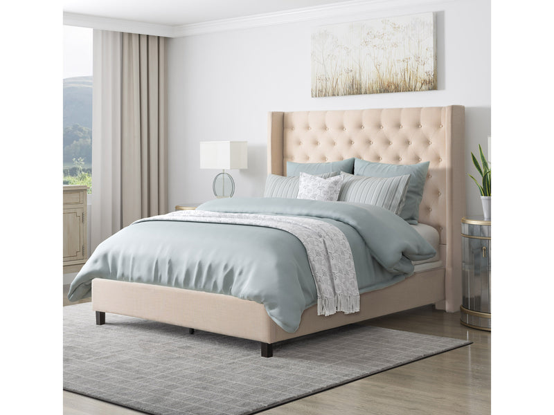 cream Tufted King Bed Fairfield Collection lifestyle scene by CorLiving