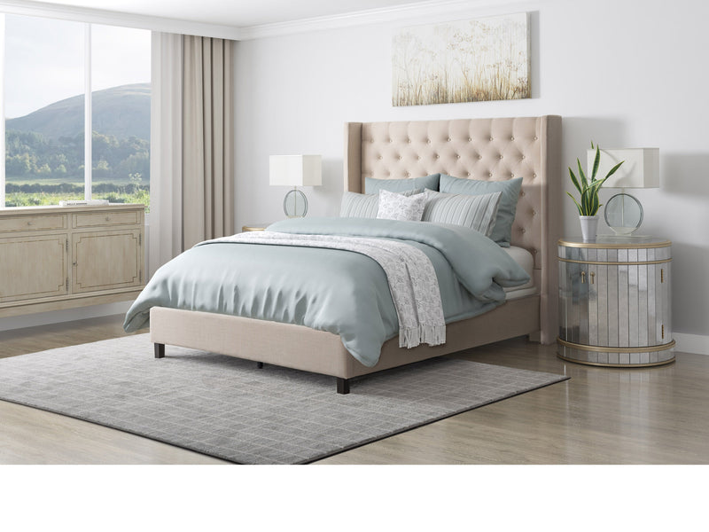 cream Tufted King Bed with Slats Fairfield Collection lifestyle scene by CorLiving