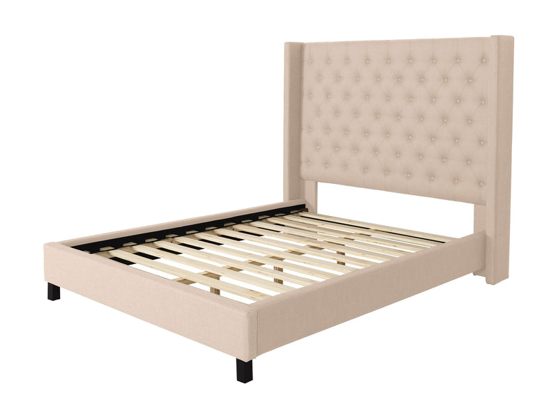 cream Tufted Queen Bed with Slats Fairfield Collection product image by CorLiving