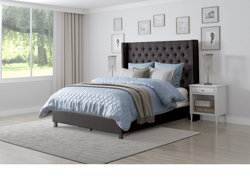 dark grey Tufted Queen Bed with Slats Fairfield Collection lifestyle scene by CorLiving