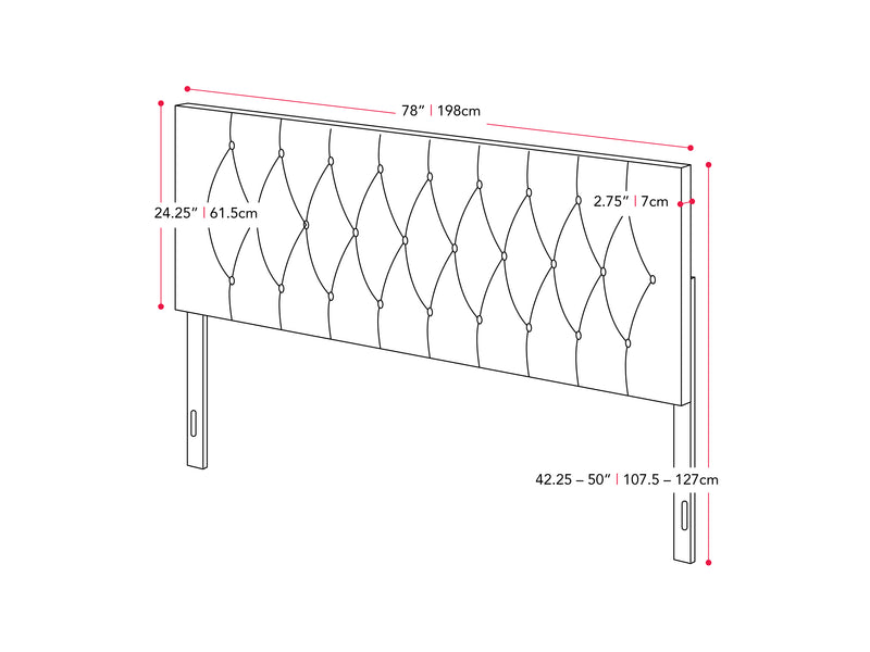 navy blue Velvet Headboard, King Catalina Collection measurements diagram by CorLiving