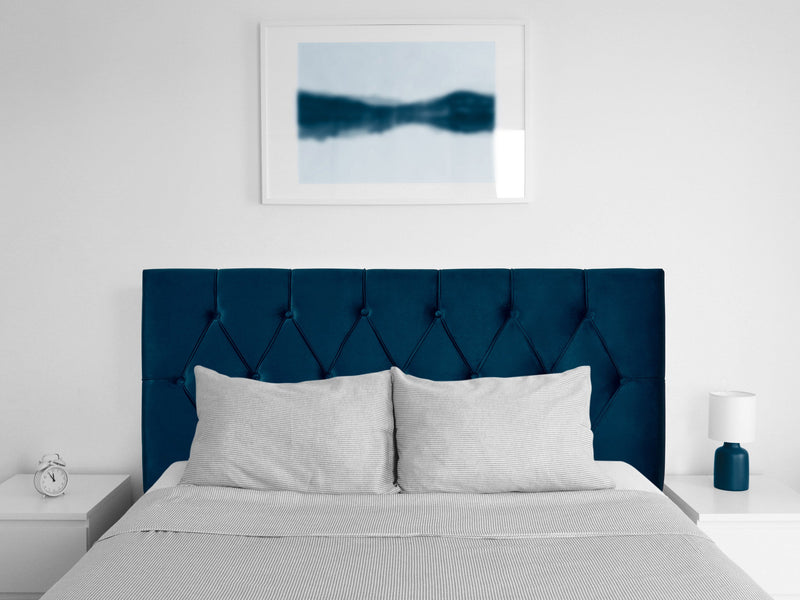 navy blue Velvet Headboard, Full / Double Catalina Collection lifestyle scene by CorLiving