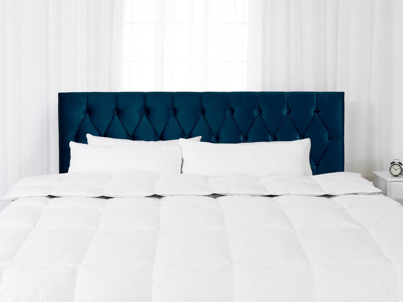 navy blue Velvet Headboard, King Catalina Collection lifestyle scene by CorLiving