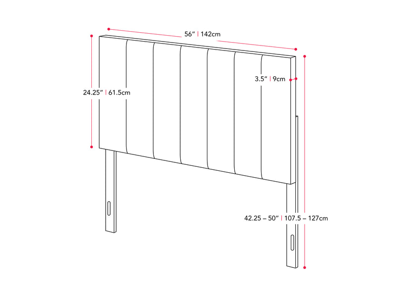 cream Panel Headboard, Full/Double Helena Collection measurements diagram by CorLiving