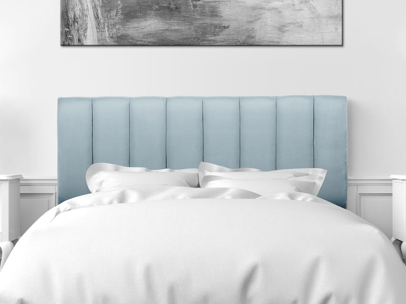 light blue Panel Headboard, Queen Helena Collection lifestyle scene by CorLiving