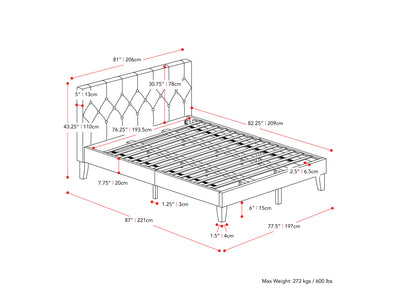 dark grey Button Tufted King Bed Nova Ridge Collection measurements diagram by CorLiving#color_nova-ridge-dark-grey