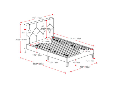 dark grey Button Tufted Twin / Single Bed Nova Ridge Collection measurements diagram by CorLiving#color_nova-ridge-dark-grey