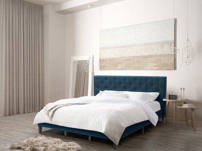 ocean blue Button Tufted King Bed Nova Ridge Collection lifestyle scene by CorLiving#color_nova-ridge-ocean-blue