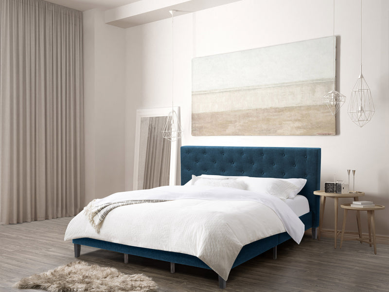 ocean blue Button Tufted King Bed Nova Ridge Collection lifestyle scene by CorLiving