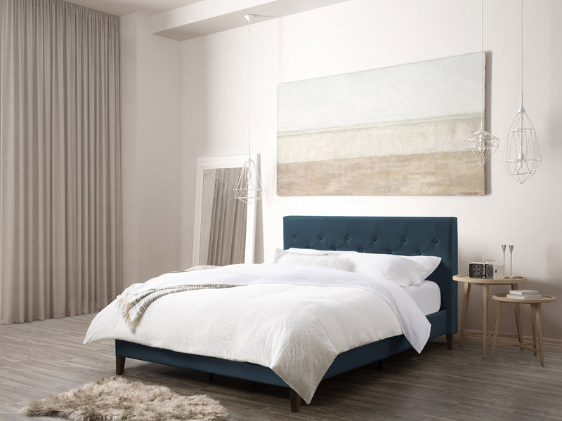 ocean blue Button Tufted Queen Bed Nova Ridge Collection lifestyle scene by CorLiving