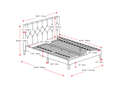 cream Button Tufted Double / Full Bed Nova Ridge Collection measurements diagram by CorLiving#color_nova-ridge-cream