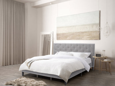 light grey Button Tufted King Bed Nova Ridge Collection lifestyle scene by CorLiving#color_nova-ridge-light-grey
