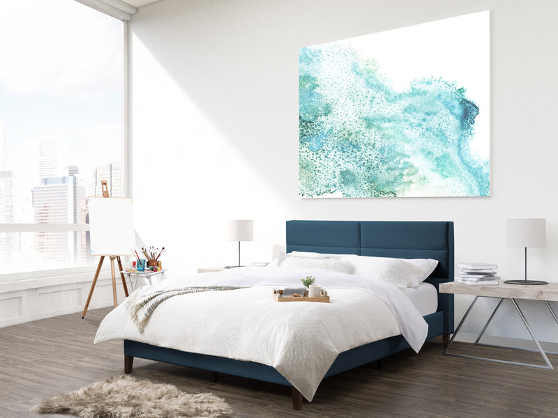 ocean blue Upholstered Queen Bed Bellevue Collection lifestyle scene by CorLiving