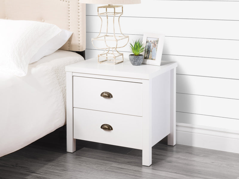 white 2 Drawer Night Stand Boston Collection lifestyle scene by CorLiving