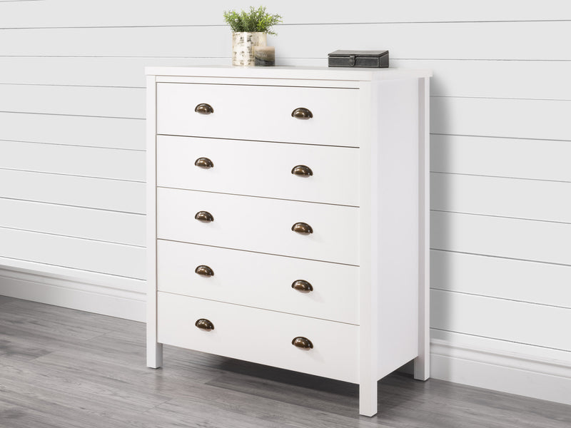 white 5 Drawer Dresser Boston Collection lifestyle scene by CorLiving