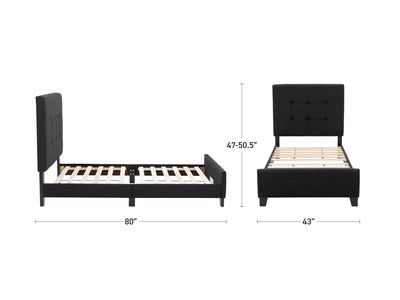 black Twin / Single Panel Bed Ellery Collection measurements diagram by CorLiving#color_ellery-black