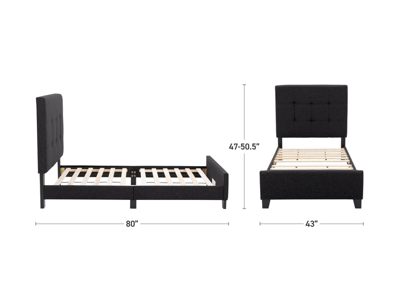 black Twin / Single Panel Bed Ellery Collection measurements diagram by CorLiving