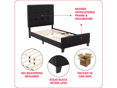 black Twin / Single Panel Bed Ellery Collection infographic by CorLiving#color_ellery-black